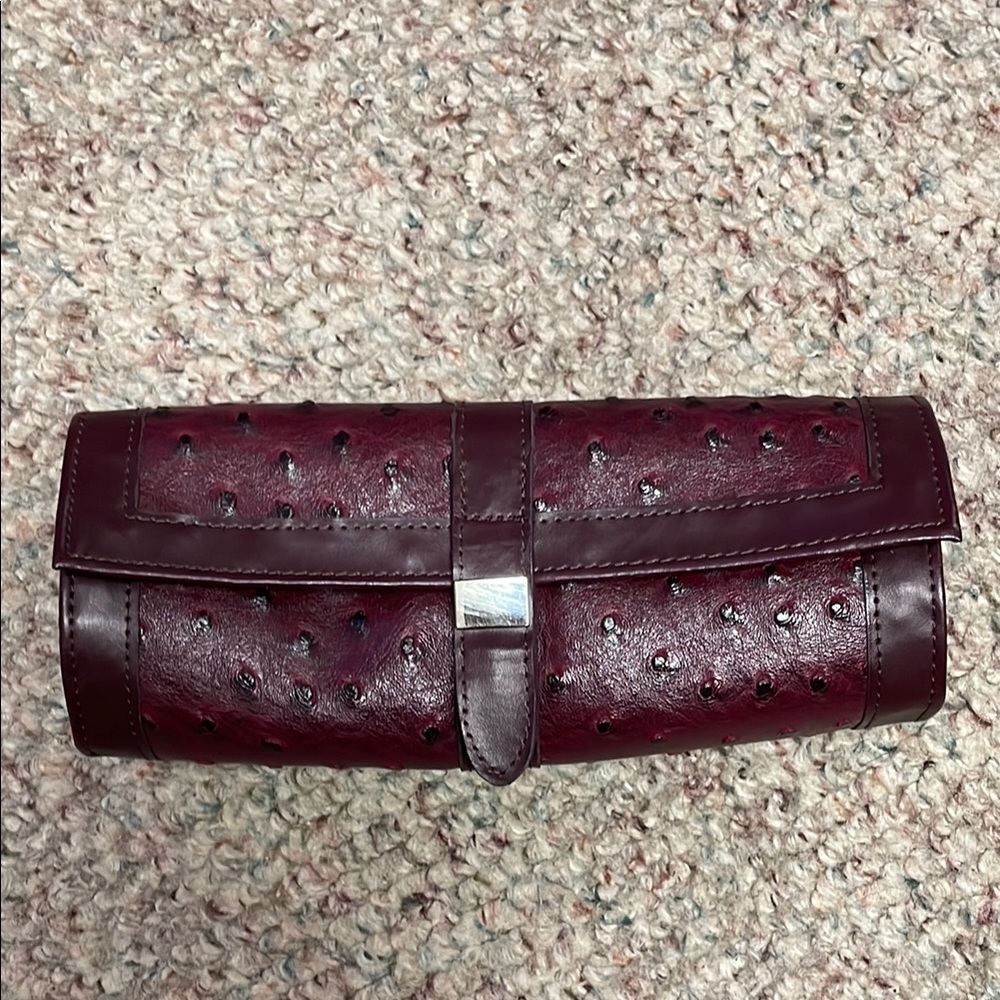 Jewelry Travel roll pouch -Burgundy with velvet lining